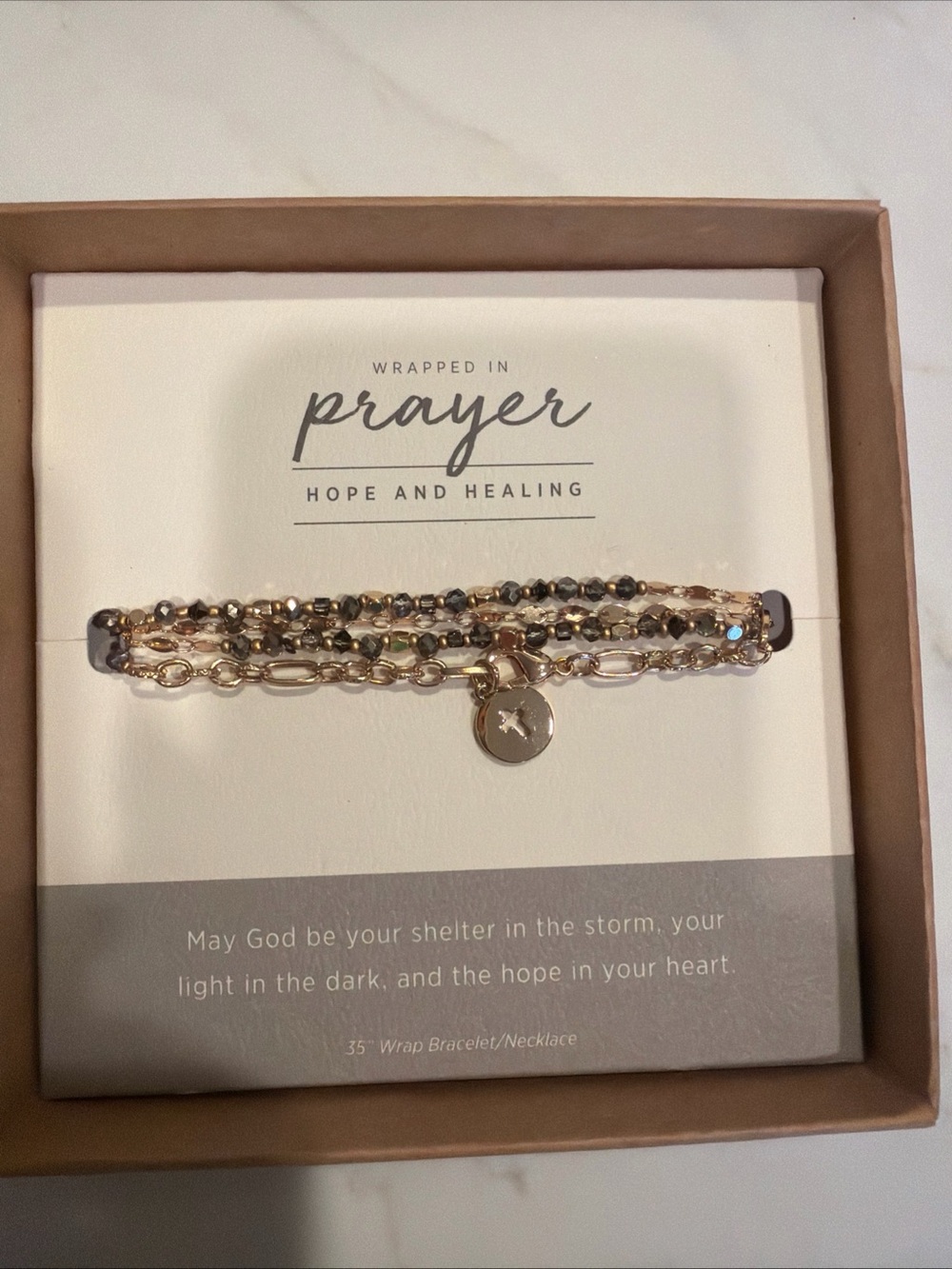 Gold Tone Bead 35” Hope & Healing Wrap Bracelet/necklace Wrap in Prayer NIB
